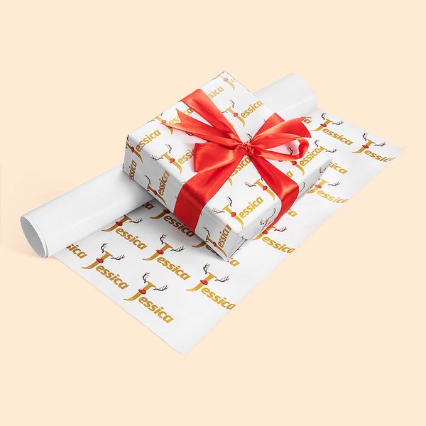 Personalized Christmas Red Nose Reindeer Wrapping Paper with Name One-sided Printing Cute Holiday Gift Wrap Christmas Gift for Family Friend