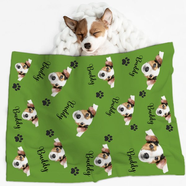 Personalised Cute Pet Paw Print Photo Dot Blanket with Name Gift for Cat Dog Pet