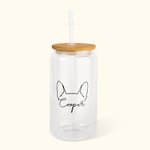 Personalised Dog Ears Glass Cup with Bamboo Lid and Straw Christmas Birthday Gift for Dog Mom or Dad Pet Lover