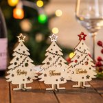 Support 3D Personnalisé Arbre de Noël en bois Noms de table pour le dîner de Noël Cadeau pour la famille et les amis