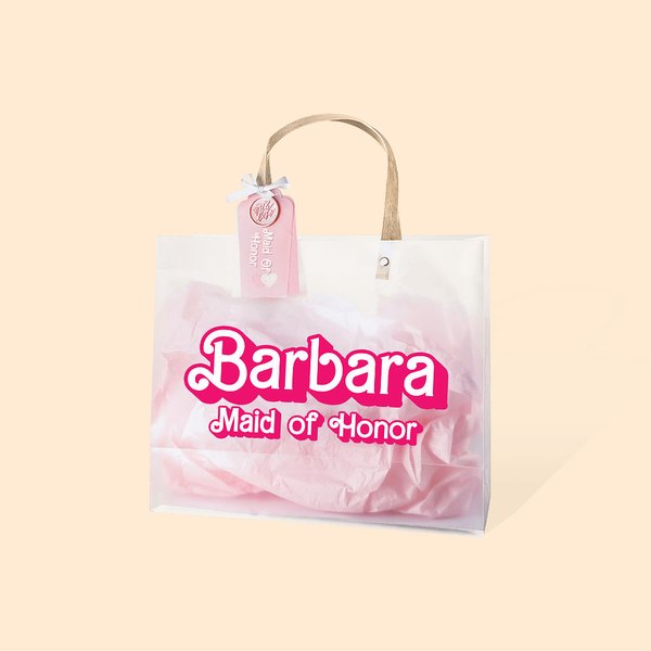 Sac à main personnalisé rose chaud avec papier de soie et texte Cadeau de mariage Cadeau d'enterrement de vie de jeune fille pour elle