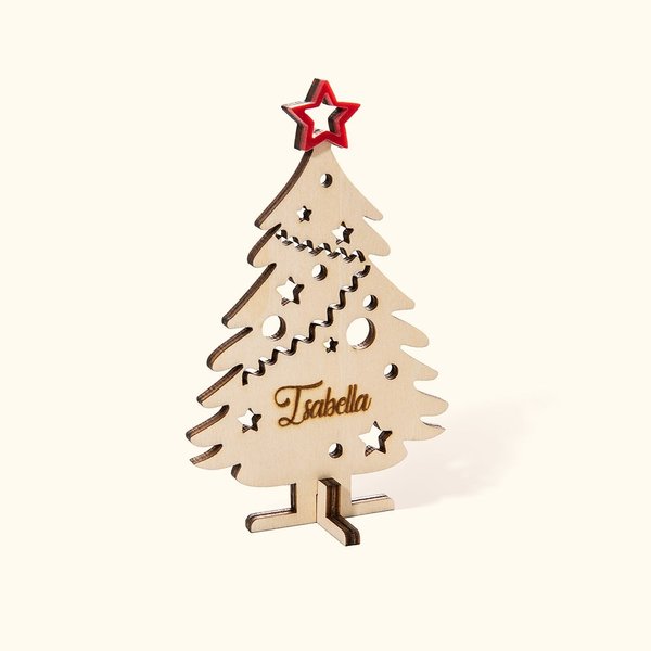Gepersonaliseerde 3D Stand houten kerstboom tafel plaatsnamen voor kerstdiner familiebijeenkomst boom opknoping Gift voor familie vrienden