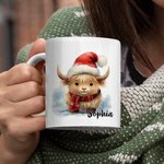 Gepersonaliseerde Kerstmis Highland Koe mok met onderzetter Kerstmis geschenk Verjaardagscadeau Baby Welkom Party Gift voor Highland Koe liefhebber Ki