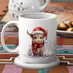 Gepersonaliseerde Kerstmis Highland Koe mok met onderzetter Kerstmis geschenk Verjaardagscadeau Baby Welkom Party Gift voor Highland Koe liefhebber Ki