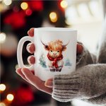 Gepersonaliseerde Kerstmis Highland Koe mok met onderzetter Kerstmis geschenk Verjaardagscadeau Baby Welkom Party Gift voor Highland Koe liefhebber Ki