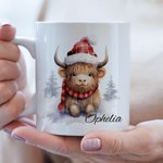 Gepersonaliseerde Kerstmis Highland Koe mok met onderzetter Kerstmis geschenk Verjaardagscadeau Baby Welkom Party Gift voor Highland Koe liefhebber Ki