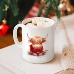 Gepersonaliseerde Kerstmis Highland Koe mok met onderzetter Kerstmis geschenk Verjaardagscadeau Baby Welkom Party Gift voor Highland Koe liefhebber Ki
