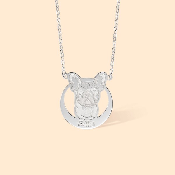 Collana personalizzata fatta a mano in argento sterling con volto di cane e nome inciso Regalo di Natale in memoria per gli amanti dei cani