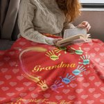 Personalized Gradient Handprints Love Heart Multi Colour Family Blanket with 1-13 Names Christmas Day Mother's Day Gift for Grandmother Mother