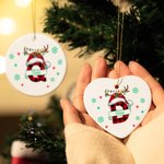 Personalised Christmas Hat Antler Elements Ceramic Hanging Ornament with Letter and Name Christmas Tree Decor Happy New Year Gift for Family Friend