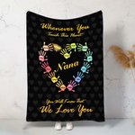 Personalized Gradient Handprints Love Heart Multi Colour Family Blanket with 1-13 Names Christmas Day Mother's Day Gift for Grandmother Mother