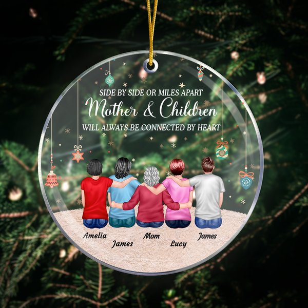 Personalizzato Miles Apart Madre e figli saranno sempre collegati dal cuore Ornamento acrilico regalo di Natale per la famiglia