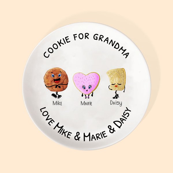 Personalised Ceramic Grandma's Biscuit Plate with Kids Grandkids Names Christmas Birthday Gift for Mom Grandma Baking Lovers