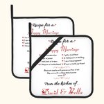 Receta personalizada para un matrimonio feliz Aislamiento Potholder Juego de 2 con nombre Cocina Decoración Navidad Boda Regalo para Pareja Familia