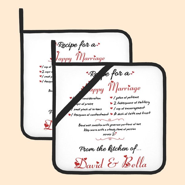 Set de 2 maniques personnalisées avec nom Décoration de cuisine Cadeau de mariage de Noël pour couple Famille