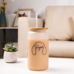 Personalised Dog Ears Glass Cup with Bamboo Lid and Straw Christmas Birthday Gift for Dog Mom or Dad Pet Lover