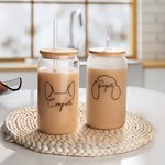 Personalised Dog Ears Glass Cup with Bamboo Lid and Straw Christmas Birthday Gift for Dog Mom or Dad Pet Lover