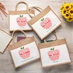 Personalised Apple Pattern Jute Tote Bag with Name and Text Christmas Thanksgiving Day Gift for Teacher