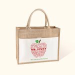 Personalised Apple Pattern Jute Tote Bag with Name and Text Christmas Thanksgiving Day Gift for Teacher