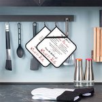 Receta personalizada para un matrimonio feliz Aislamiento Potholder Juego de 2 con nombre Cocina Decoración Navidad Boda Regalo para Pareja Familia