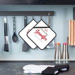 Juego de 2 agarraderas aislantes personalizadas Head Chef con texto Decoración de cocina Regalo de cumpleaños y Navidad para cocinero Chef amante de l