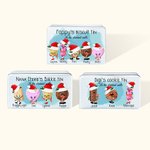 Gepersonaliseerd 1-8 Cartoon Cookie Wafer Kerstmuts Food Grade metalen koekjesblik met naam en tekst Verjaardag Kerstcadeau voor familie koekjesliefhebber