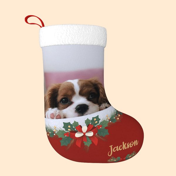 Calcetín de Navidad personalizado con foto de mascota y nombre Decoración del árbol de Navidad para amigo amante de las mascotas
