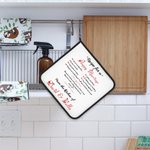 Receta personalizada para un matrimonio feliz Aislamiento Potholder Juego de 2 con nombre Cocina Decoración Navidad Boda Regalo para Pareja Familia