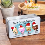 Gepersonaliseerd 1-8 Cartoon Cookie Wafer Kerstmuts Food Grade metalen koekjesblik met naam en tekst Verjaardag Kerstcadeau voor familie koekjesliefhebber