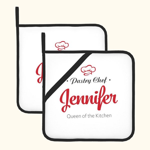 Jeu de 2 maniques personnalisées avec texte Décoration cuisine Anniversaire Noël Cadeau pour Chef cuisinier Amoureux de la pâtisserie