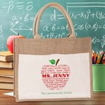 Personalised Apple Pattern Jute Tote Bag with Name and Text Christmas Thanksgiving Day Gift for Teacher