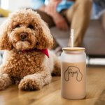 Personalised Dog Ears Glass Cup with Bamboo Lid and Straw Christmas Birthday Gift for Dog Mom or Dad Pet Lover