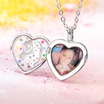 Personalisierte Einhorn-Halskette mit Foto-Medaillon | herzförmiger Anhänger mit Pailletten oder Strasssteinen | Geburtstag Geschenk für Mädchen