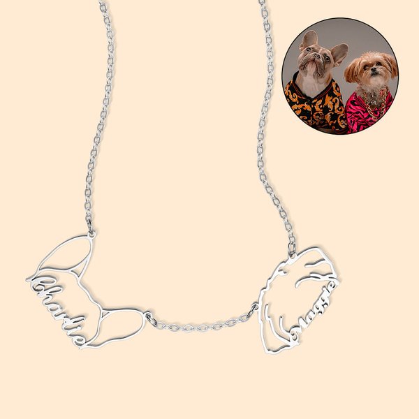 Chaîne Personnalisée avec 2-4 Prénoms Évidés et Oreille de Chien Cadeau Fête des Mères Anniversaire pour Femme Amoureuse de Chien