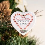 Henkilökohtainen Love You to the North Pole & Back Heart Ornament Keraaminen Candy Cane joulukuusi ripustettu riipus joululahja pariskunnalle perheell