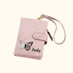 Gepersonaliseerde Tri-Fold Butterfly Geboortebloem Leren Portemonnee met Munthouder Verjaardag Kerstcadeau voor Vrouw