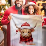 Personalisierte Baby Hochlandkuh mit Weihnachtsmütze Flanelldecke Weihnachten Geburtstag Geschenk für Hochlandkuh-Liebhaber