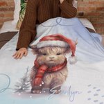 Personalisierte Baby Hochlandkuh mit Weihnachtsmütze Flanelldecke Weihnachten Geburtstag Geschenk für Hochlandkuh-Liebhaber