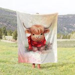Personalisierte Baby Hochlandkuh mit Weihnachtsmütze Flanelldecke Weihnachten Geburtstag Geschenk für Hochlandkuh-Liebhaber