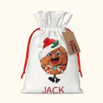 Personalised Biscuit Boy Girl Gift Bag with Name Canvas Drawstring Bag Christmas Gift Wrap with Hanging Tag Holiday Party Gift for Family Biscuit Love