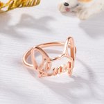 Bague Forme Oreilles de Chien Anneau Personnalisé avec Nom Gravé Cadeau pour Maman Amateur d'Animaux