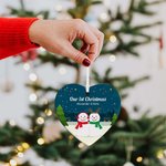 Personalized Photo Ceramic Christmas Heart Snowman Ornament Christmas Tree Decor Wedding Christmas Gift for Couples Newlywed