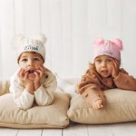 Personalized Double Pom Pom Baby Knitted Winter Hat with Embroidery Name Baby Shower Christmas Day Birthday Gift for Kid Newborn