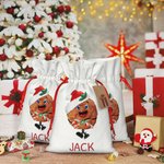 Personalised Biscuit Boy Girl Gift Bag with Name Canvas Drawstring Bag Christmas Gift Wrap with Hanging Tag Holiday Party Gift for Family Biscuit Love