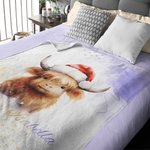 Personalisierte Baby Hochlandkuh mit Weihnachtsmütze Flanelldecke Weihnachten Geburtstag Geschenk für Hochlandkuh-Liebhaber