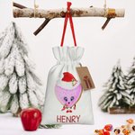 Personalised Biscuit Boy Girl Gift Bag with Name Canvas Drawstring Bag Christmas Gift Wrap with Hanging Tag Holiday Party Gift for Family Biscuit Love