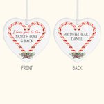 Henkilökohtainen Love You to the North Pole & Back Heart Ornament Keraaminen Candy Cane joulukuusi ripustettu riipus joululahja pariskunnalle perheell