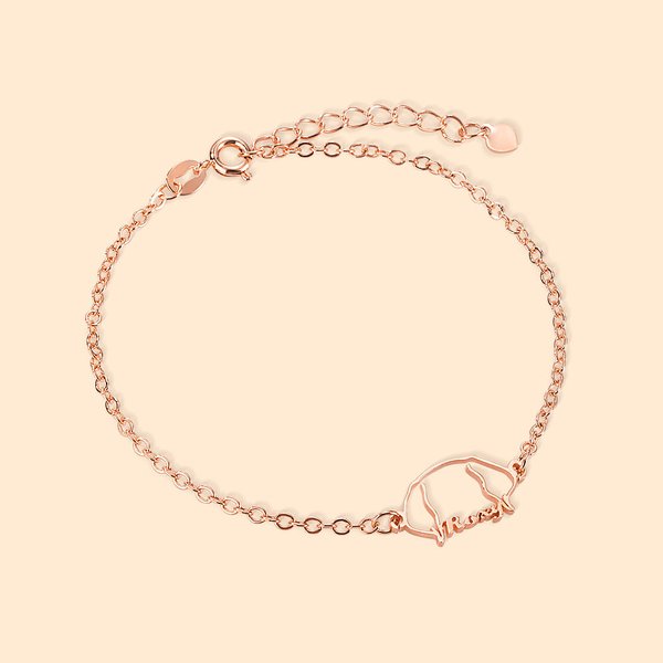 Bracelet Personnalisé avec Silhouette Oreilles de Chien et Nom Cadeau pour Maman Amoureux d'Animaux de Compagnie