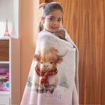 Personalisierte Baby Hochlandkuh mit Weihnachtsmütze Flanelldecke Weihnachten Geburtstag Geschenk für Hochlandkuh-Liebhaber