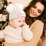 Personalized Double Pom Pom Baby Knitted Winter Hat with Embroidery Name Baby Shower Christmas Day Birthday Gift for Kid Newborn